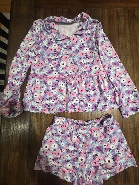 btween Pink & Purple Floral Ruffle Pajama Set